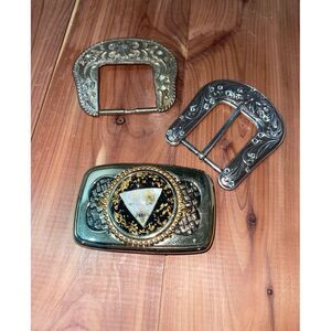 Cowgirl Western‎ Silver Tone Belt Buckle w/ Rhinestones & Goldtone Buckle Lot